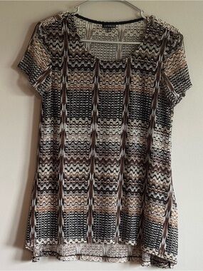 Hannah Multicolor Striped Scoop-Neck Tunic — Brown, Black & Cream Size Small